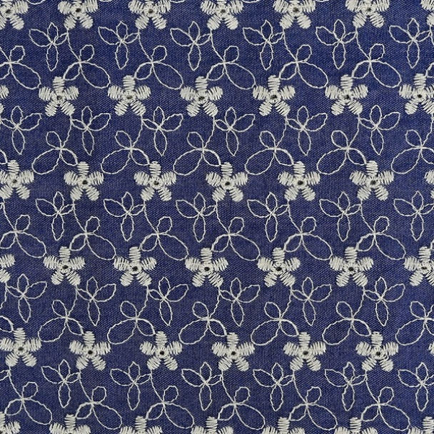 Viskose Denim med broderte blomster