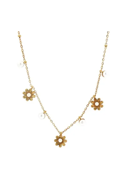 Kort Kjede med Blomster og Perler