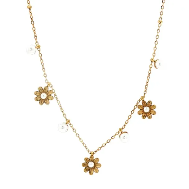 Kort Kjede med Blomster og Perler