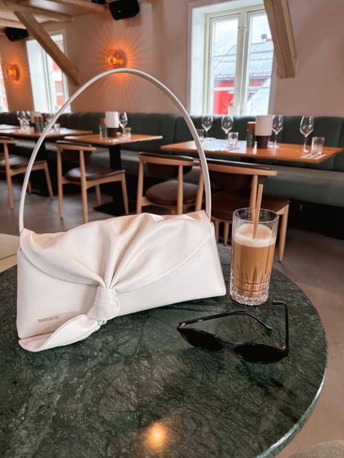 Leather Knot Scarf Bag - Egret