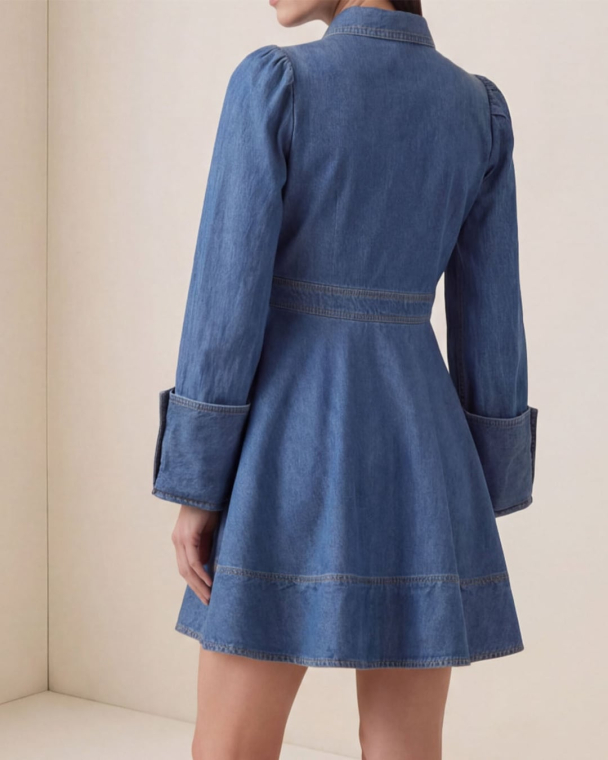 Denim Mini Dress - French Blue  - Image 3
