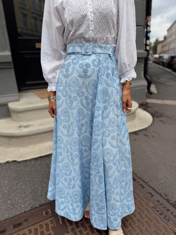 Checks Maxi Skirt - Light Blue  - Image 1