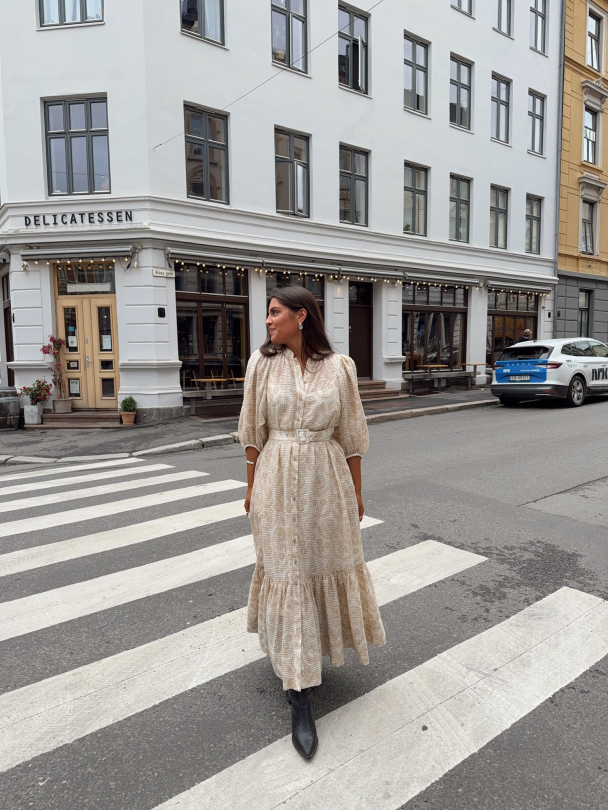 Checks Belt Dress - Khaki  - Image 3