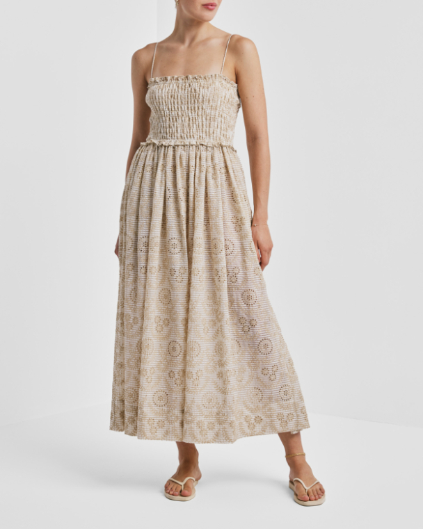 Checks Bandeau Dress - Khaki  - Image 2