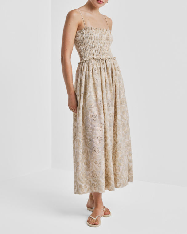Checks Bandeau Dress - Khaki  - Image 1