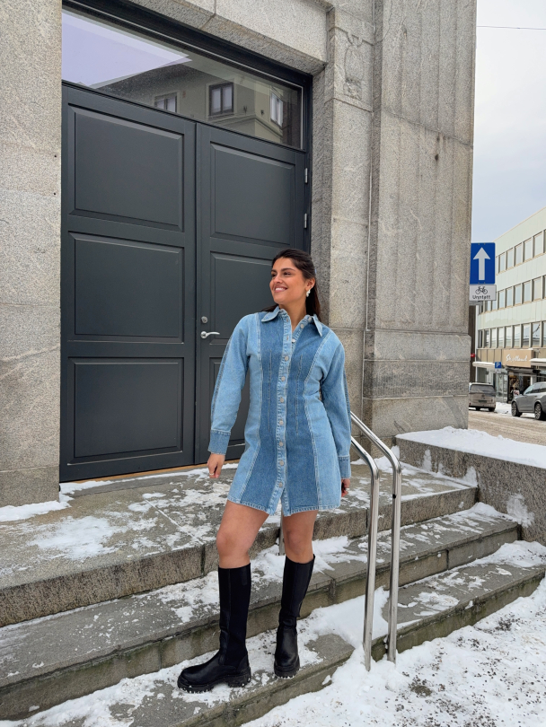 Faro Denim Dress - Light Blue Denim - Image 7