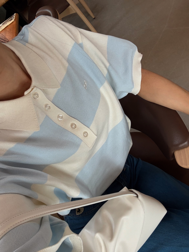 Maia Polo Pullover - Blue Finch Striped - Image 2