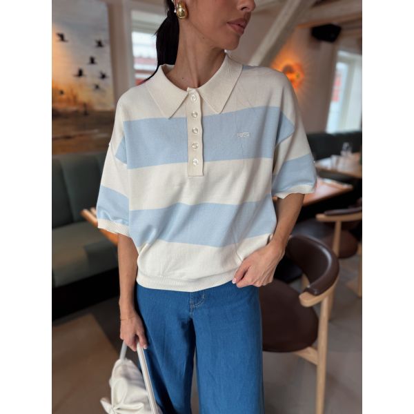 Maia Polo Pullover - Blue Finch Striped