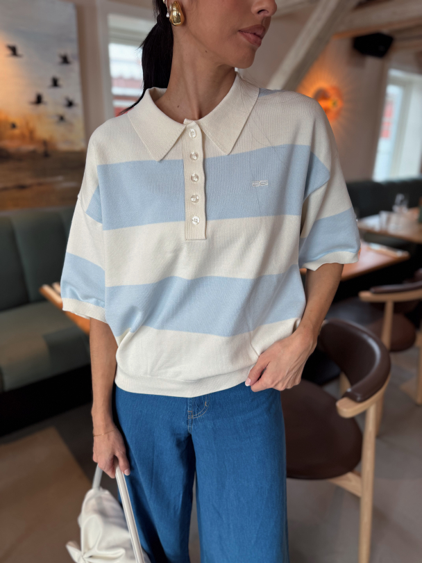 Maia Polo Pullover - Blue Finch Striped - Image 1