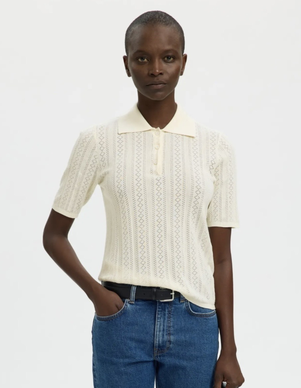 Toledo Structure 2/4 Knit Polo Neck - Snow White  - Image 2