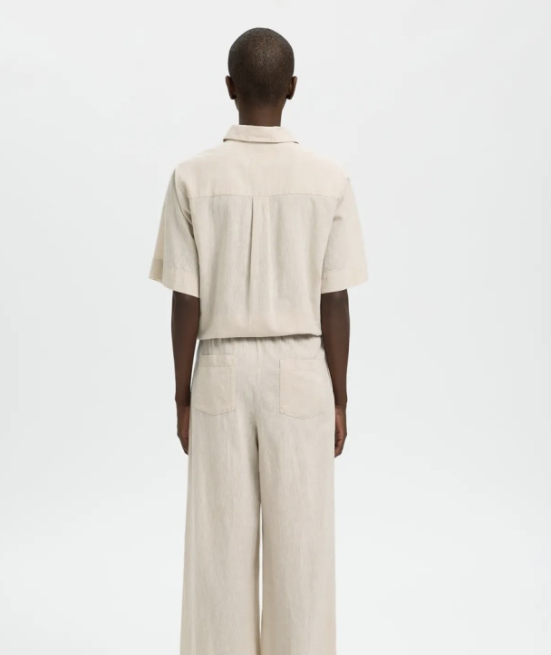 Luisa Wide Linen Blend Pant - Sandshell  - Image 2