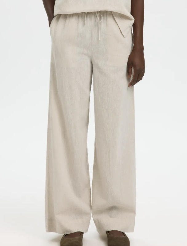 Luisa Wide Linen Blend Pant - Sandshell  - Image 3