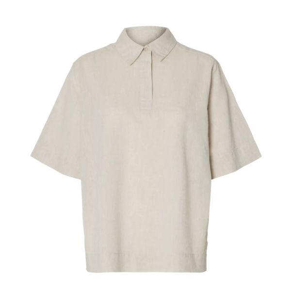 Luisa Linen Blend Polo - Sandshell
