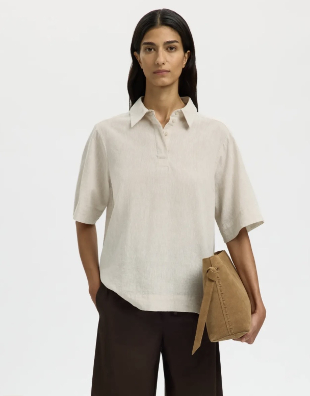 Luisa Linen Blend Polo - Sandshell - Image 2