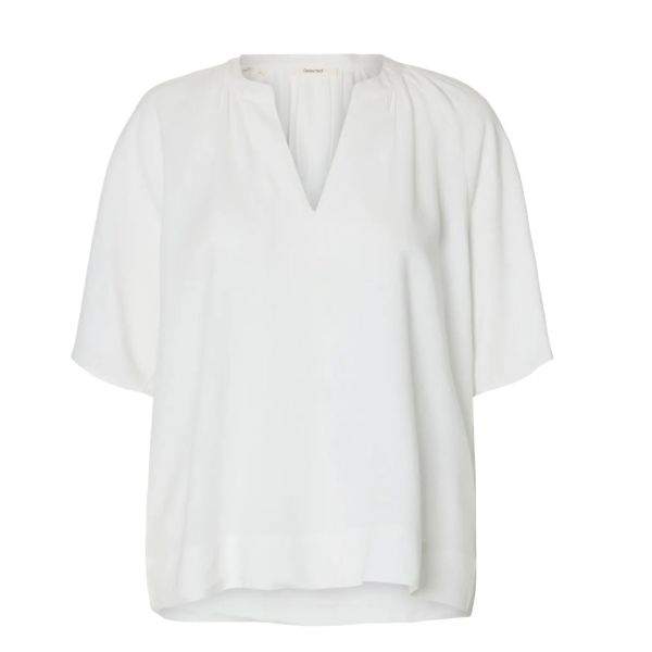 Viva 2/4 V-Neck Linen Blend Top - Snow White 