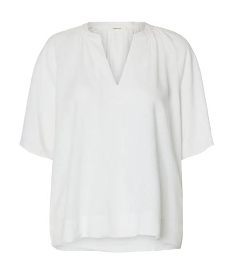 Viva 2/4 V-Neck Linen Blend Top - Snow White 