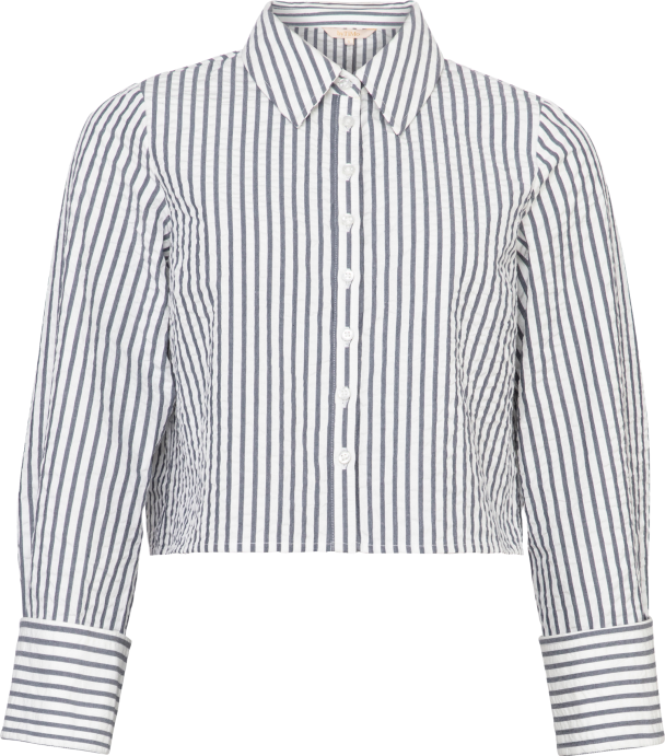 Seersucker Cropped Shirt - Marine Stripe - Image 2
