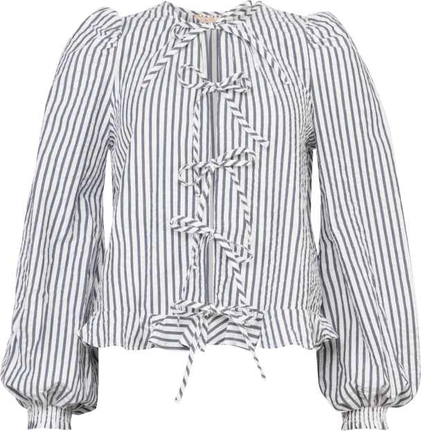 Seersucker Bow Blouse - Marine Stripe - Image 2