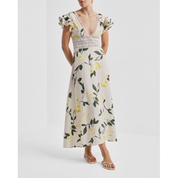 Linen V-Neck Dress - Sunlight