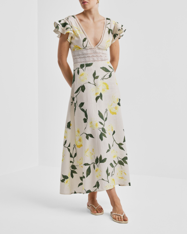 Linen V-Neck Dress - Sunlight - Image 2