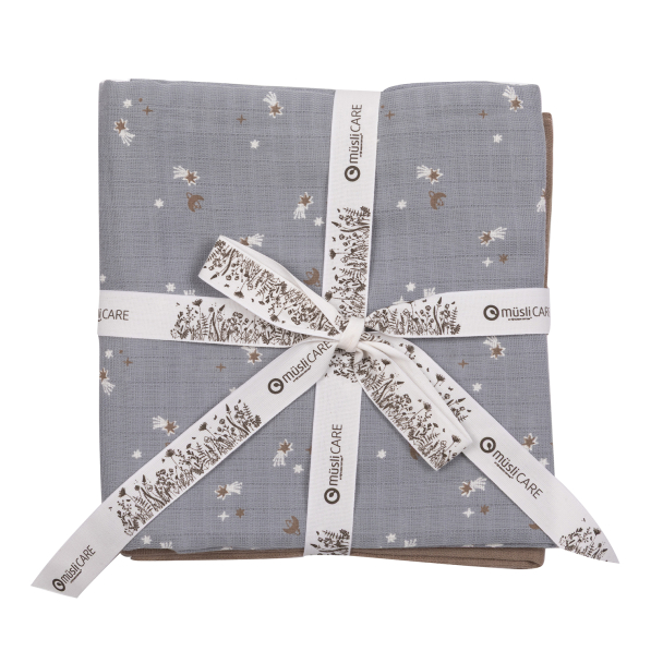 Stars Muslin Klut 2-pk - Jasmin blue/Balsam creme/Walnut - Image 1
