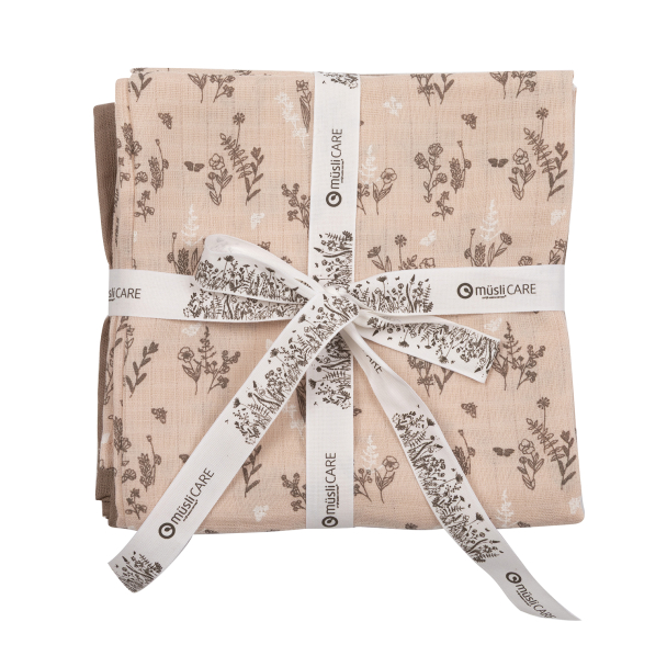 Flora Muslin Klut 2-pk - Nightingale/Balsam creme/Walnut - Image 1