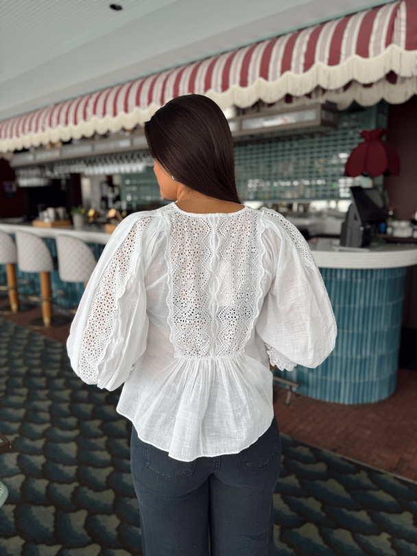 Cotton Slub Blouse - White - Image 6