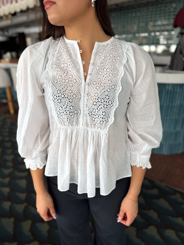 Cotton Slub Blouse - White - Image 1