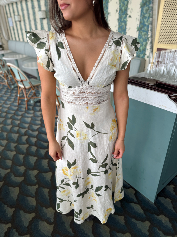 Linen V-Neck Dress - Sunlight - Image 1