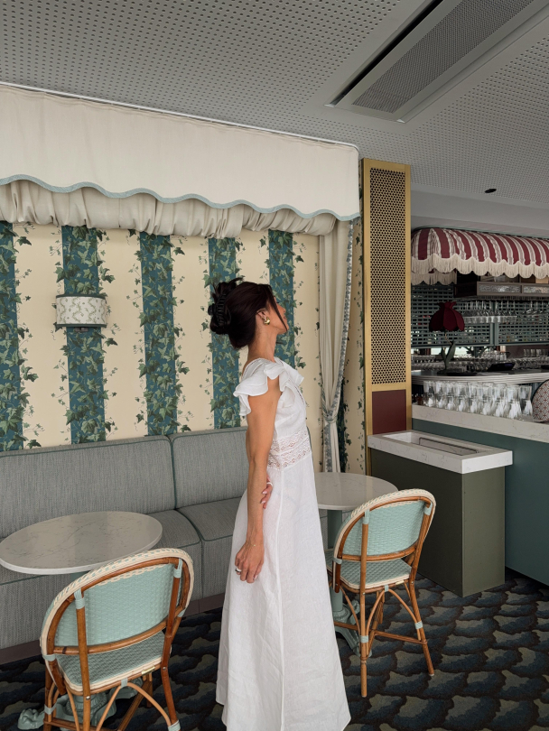 Linen V-Neck Dress - White - Image 3
