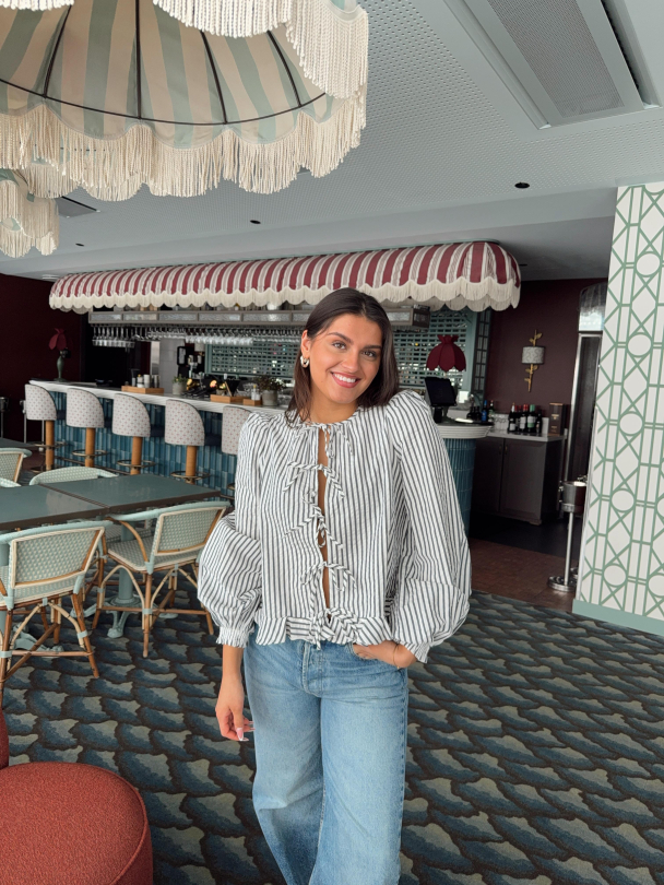 Seersucker Bow Blouse - Marine Stripe - Image 4