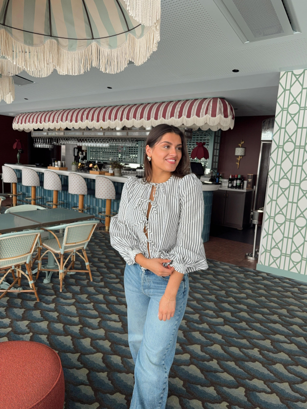 Seersucker Bow Blouse - Marine Stripe - Image 5