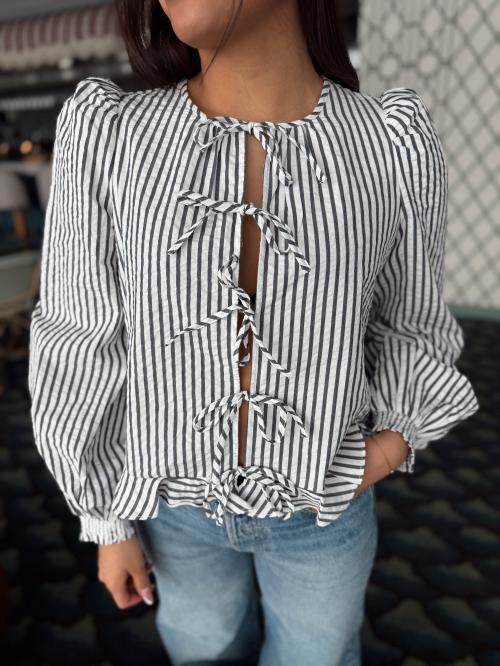 Seersucker Bow Blouse - Marine Stripe