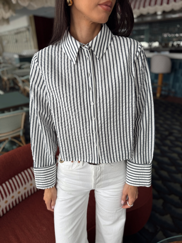 Seersucker Cropped Shirt - Marine Stripe - Image 1