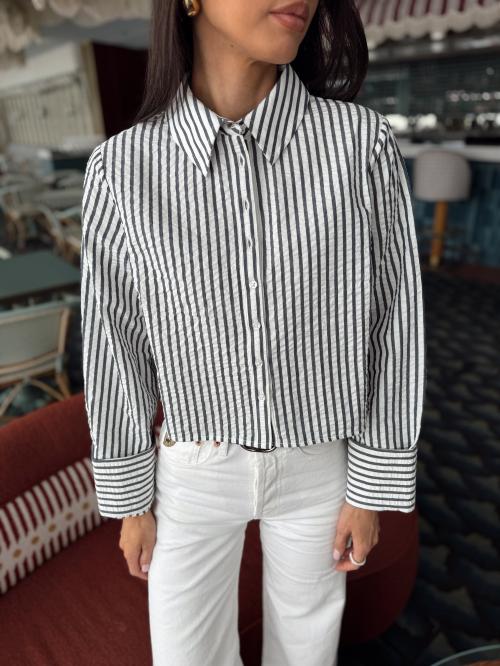 Seersucker Cropped Shirt - Marine Stripe