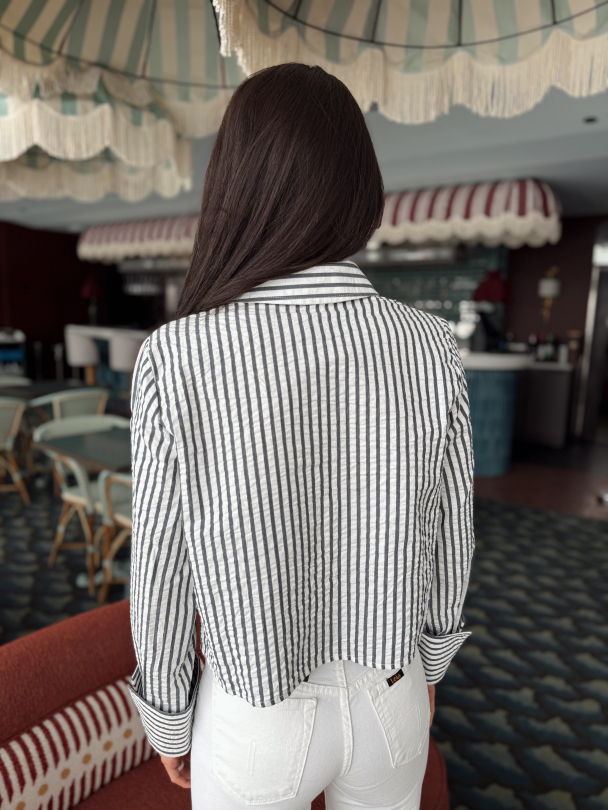 Seersucker Cropped Shirt - Marine Stripe - Image 4