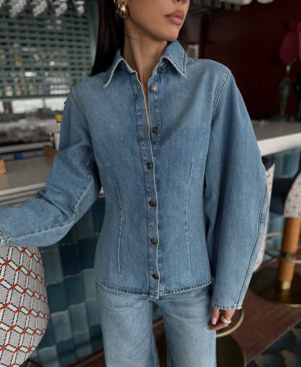 Denim Fitted Shirt - Light Blue Denim - Image 1