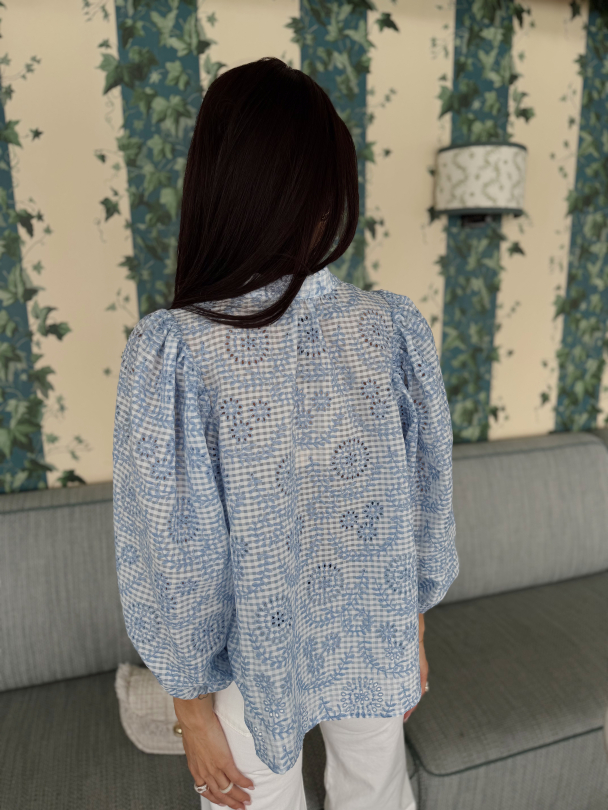 Checks Blouse - Light Blue  - Image 5