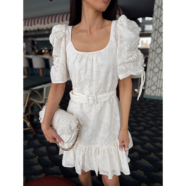 Checks Mini Shift Dress - Off White 