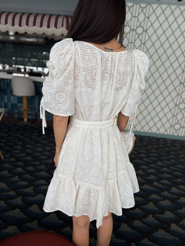 Checks Mini Shift Dress - Off White  - Image 4