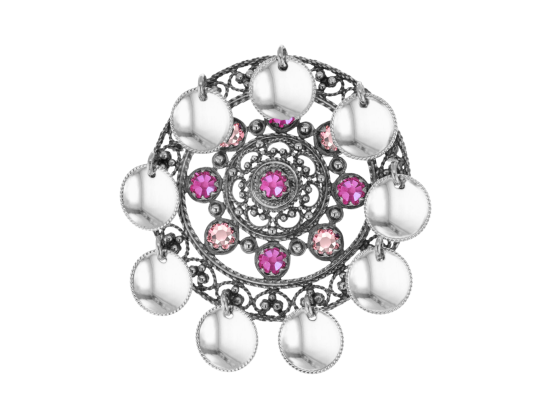 Fjellrosa s&oslash;lje med lauv og krystall, oksidert - Rosa 24 & Lyserosa 05