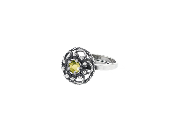 Nostalgi ring med krystall, oksidert - Oliven 11