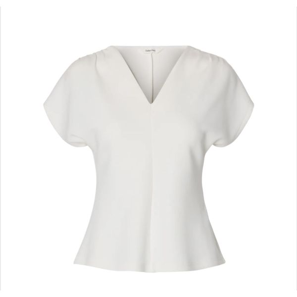 Tenny V-Neck Gathered Top  - Snow White 