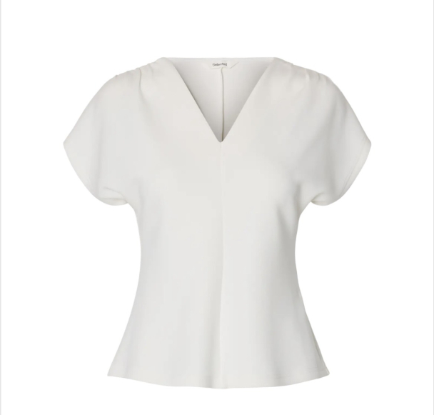 Tenny V-Neck Gathered Top  - Snow White 