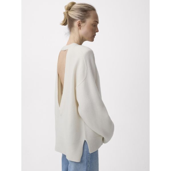 Dive Open Back V Sweater Eggwhite