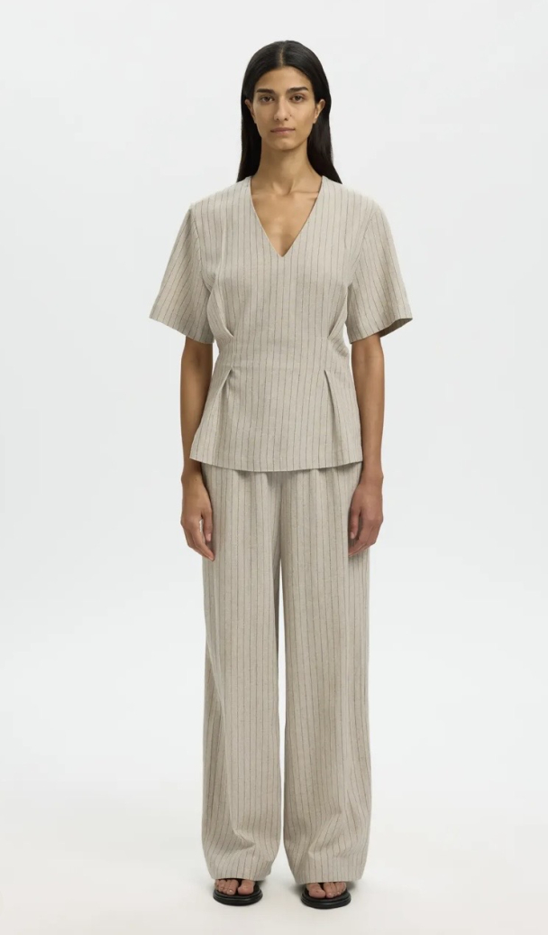 Mariam Linen Blend Top - Nature Stripes  - Image 3