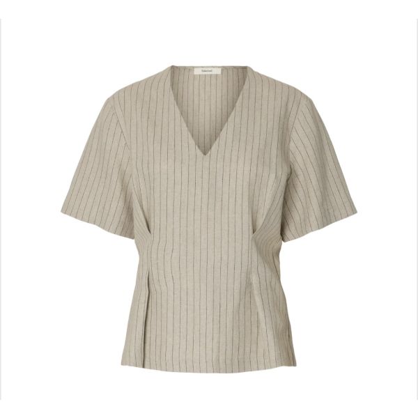 Mariam Linen Blend Top - Nature Stripes 