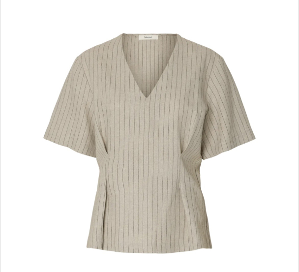 Mariam Linen Blend Top - Nature Stripes  - Image 1