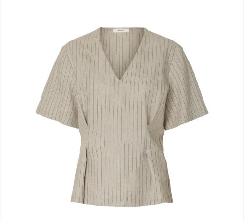 Mariam Linen Blend Top - Nature Stripes 