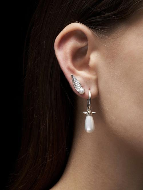Wing Ear Stud - Silver - Freshwater Pearl